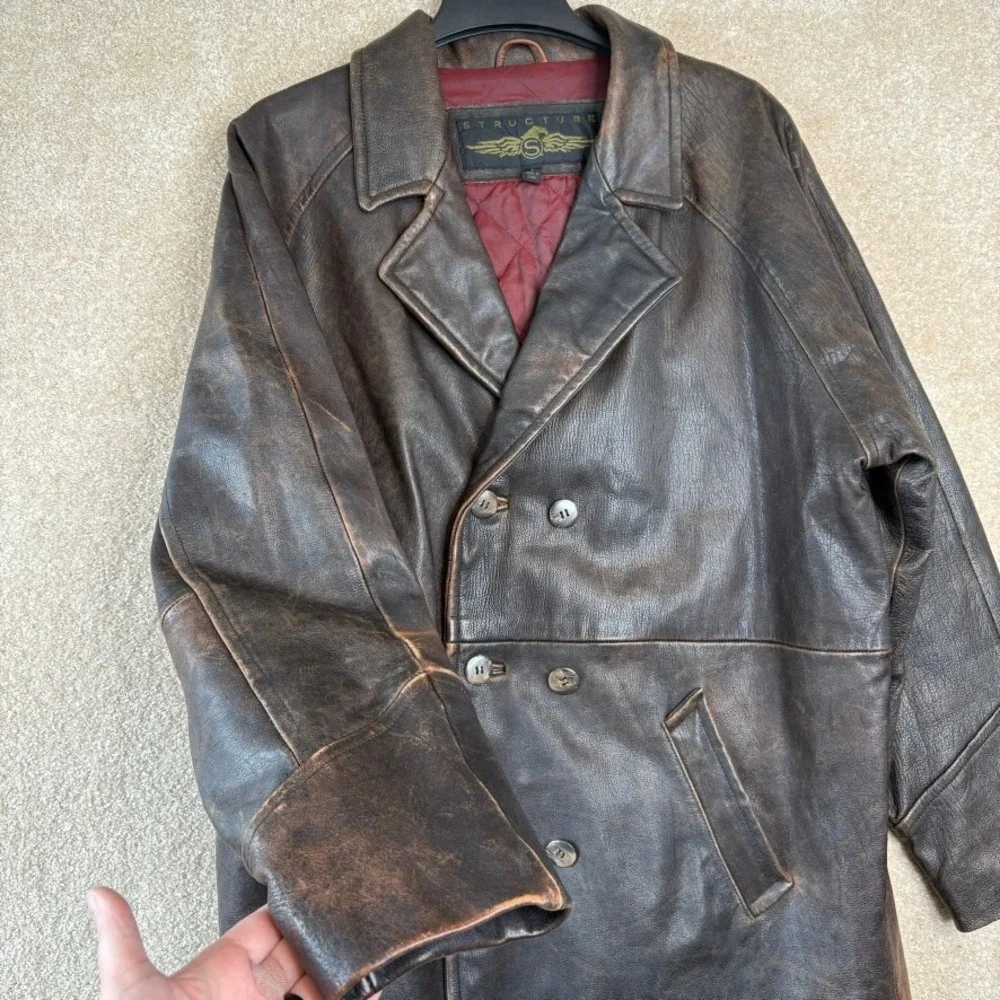 VINTAGE 1990s Brown Leather Jacket Size Large L Patina Motorcycle Coat Mad‎ Max